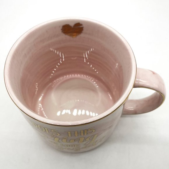 Does This Ring Make Me Look Engaged Pink Gold Heart Script Coffee Mug Tea Cup - Picture 2 of 6